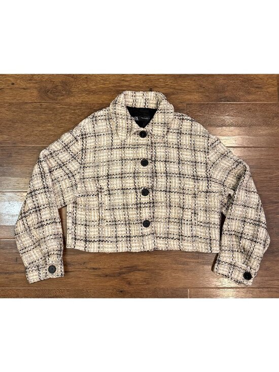 Zara Jackets & Blazers - Zara Women’s Tweed Jacket Cream/Black Plaid Sz Large